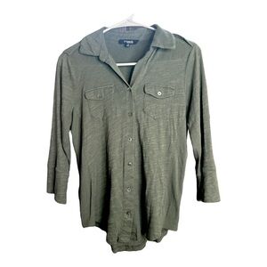 Threads by Saks Fifth Avenue Green Button Down Shirt Medium with Pockets